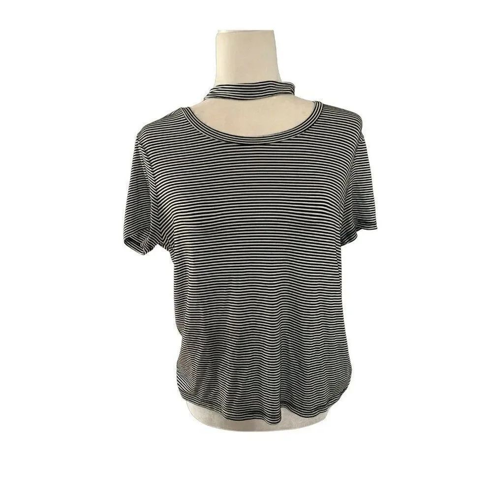 english factory womens black white Short Sleeve striped top t shirt large